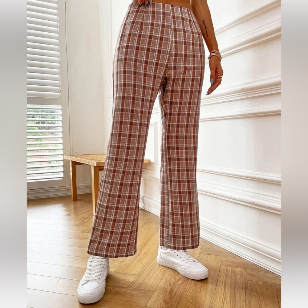 SHEIN flared plaid pants🤎